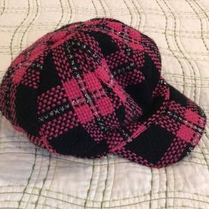 Raspberry plaid newsboy hat